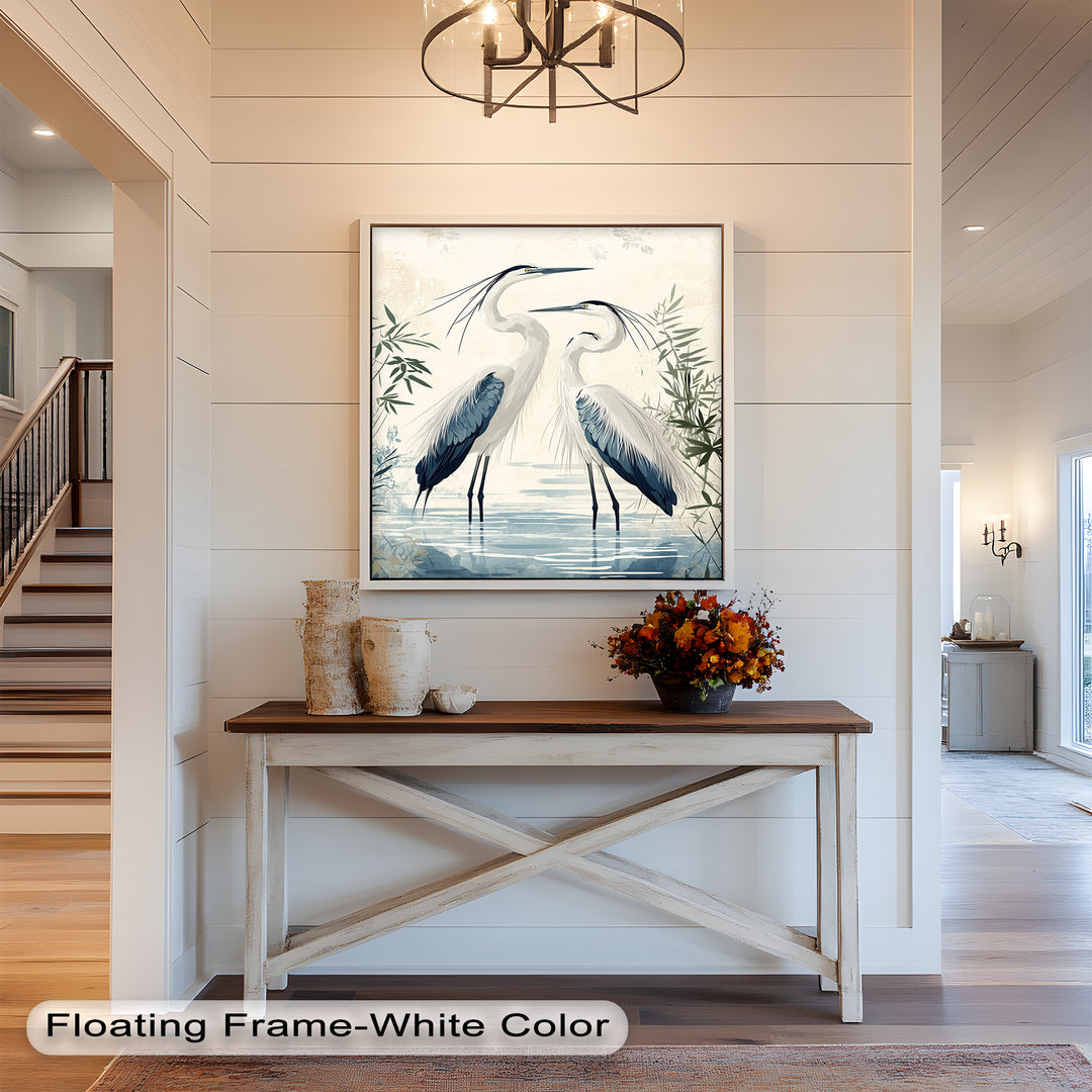 Twin Herons in Harmony – Bird Oil Painting