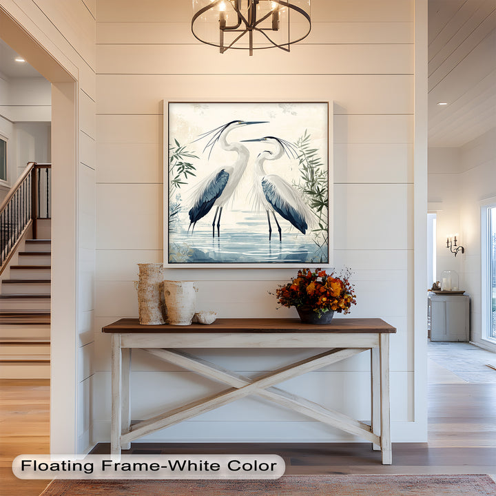 Twin Herons in Harmony – Bird Oil Painting