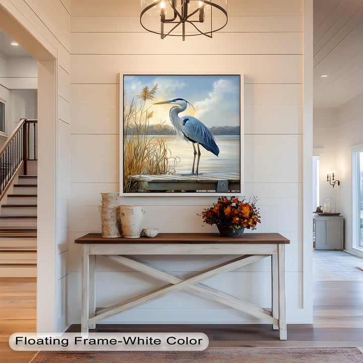 Majestic Heron in Misty Marshland - Animal Oil Painting