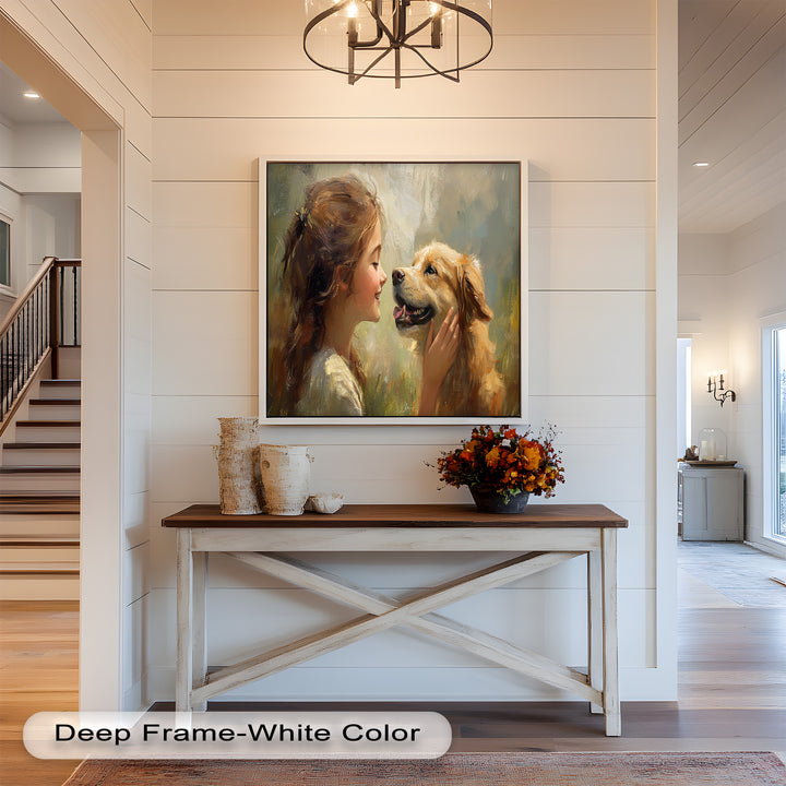 Girl and Golden Retriever in Gentle Light – Animal Oil Painting