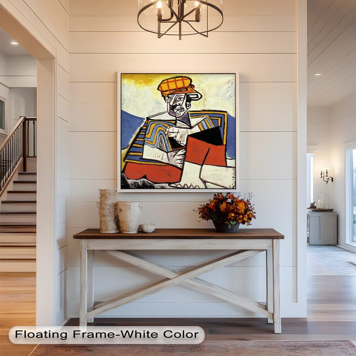 Geometric Man in Red Hat Wall Art – Cubist Oil Painting