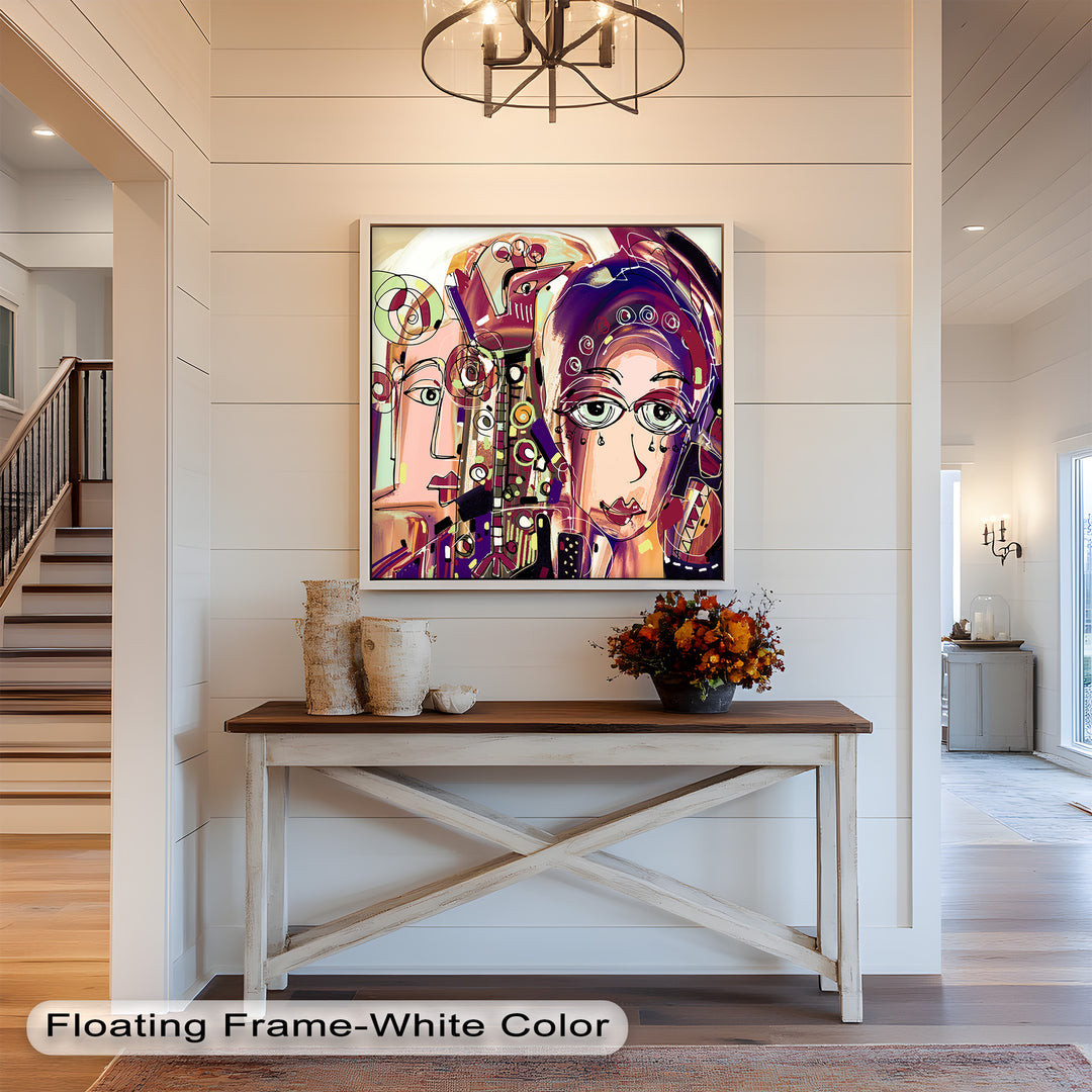 Whispers in Color – Dual Faces with Expressive Eyes Picasso Oil Painting