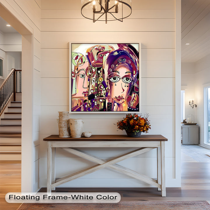 Whispers in Color – Dual Faces with Expressive Eyes Picasso Oil Painting