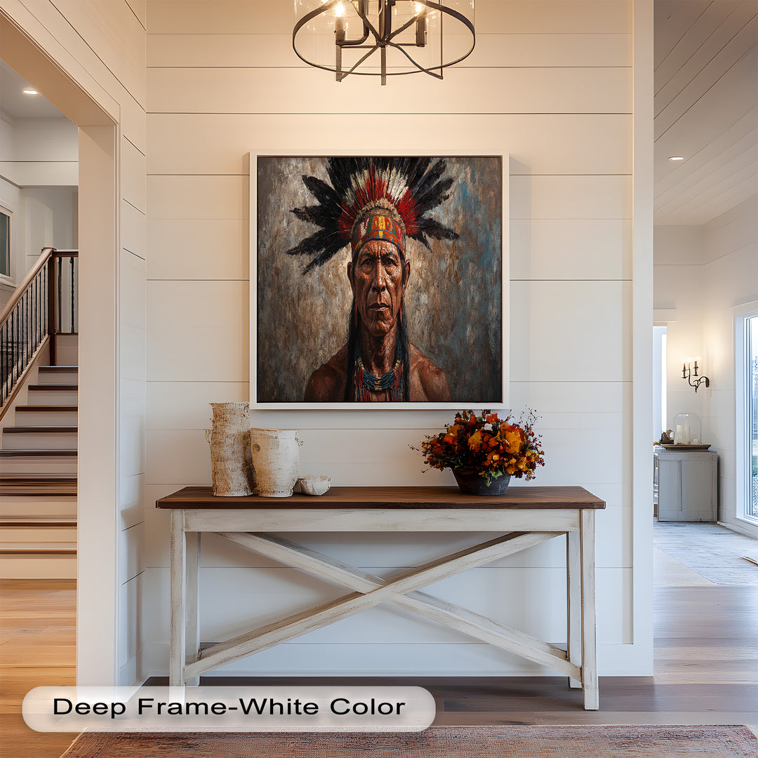 Echo of the Ancestors – Native Warrior Portrait Oil Painting