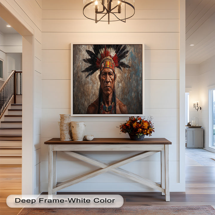 Echo of the Ancestors – Native Warrior Portrait Oil Painting