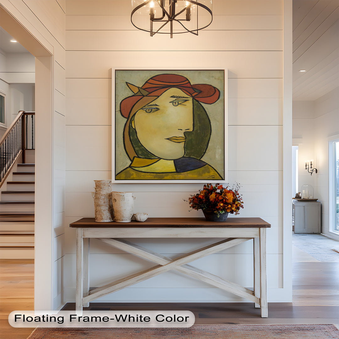 Melancholy in Red Hat – Minimalist Portrait Picasso Oil Painting