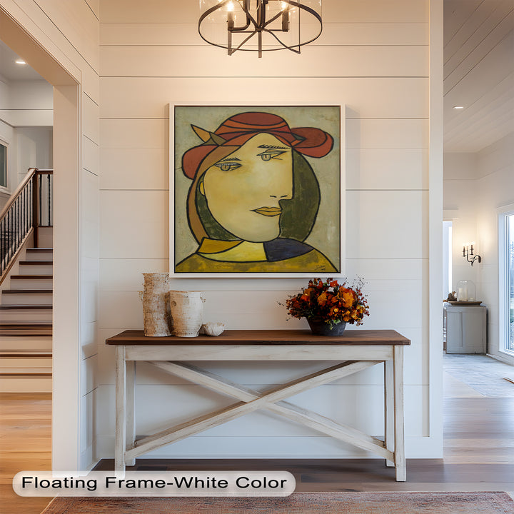 Melancholy in Red Hat – Minimalist Portrait Picasso Oil Painting