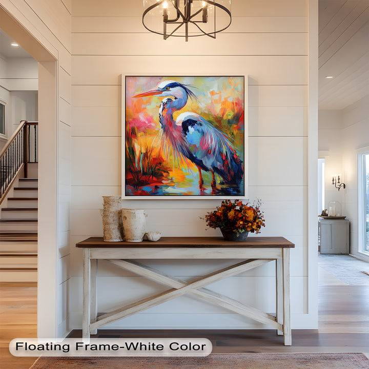 Colored Heron in Abstract Color Splash – Animal Oil Painting