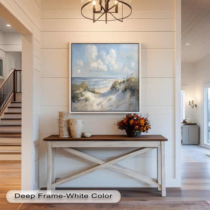White Sand Beach Sandy Path Landscape – Coastal Oil Painting