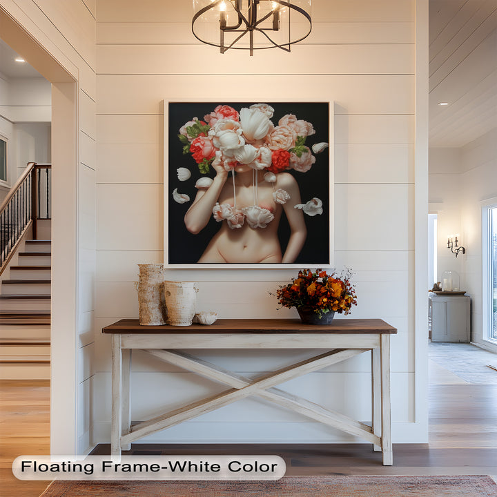 Bloomveil – Surreal Nude with Cascading Petals Oil Painting