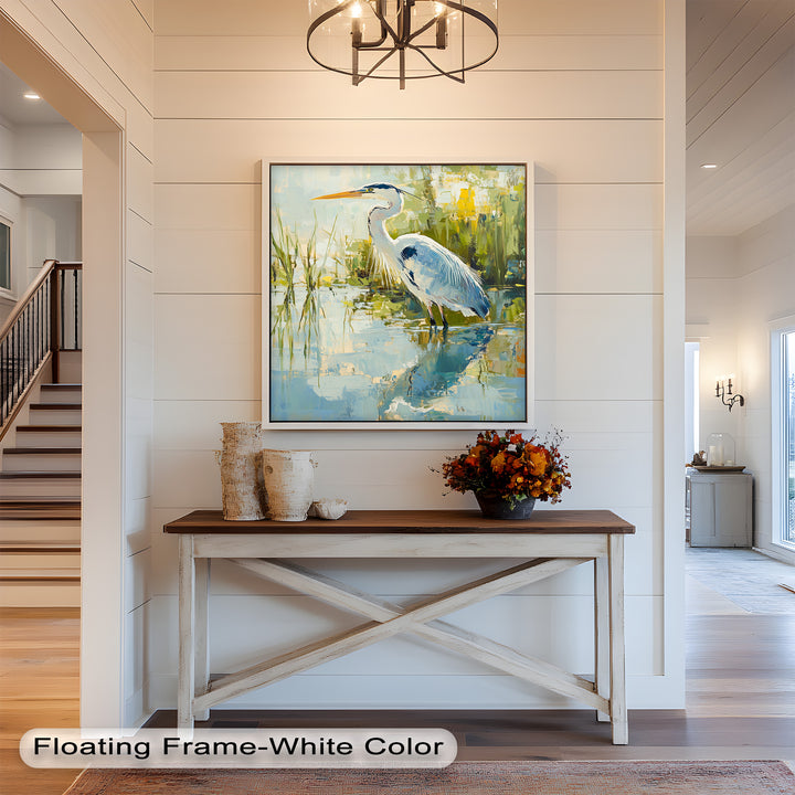Reflections of Grace – Heron in Wetlands Oil Painting
