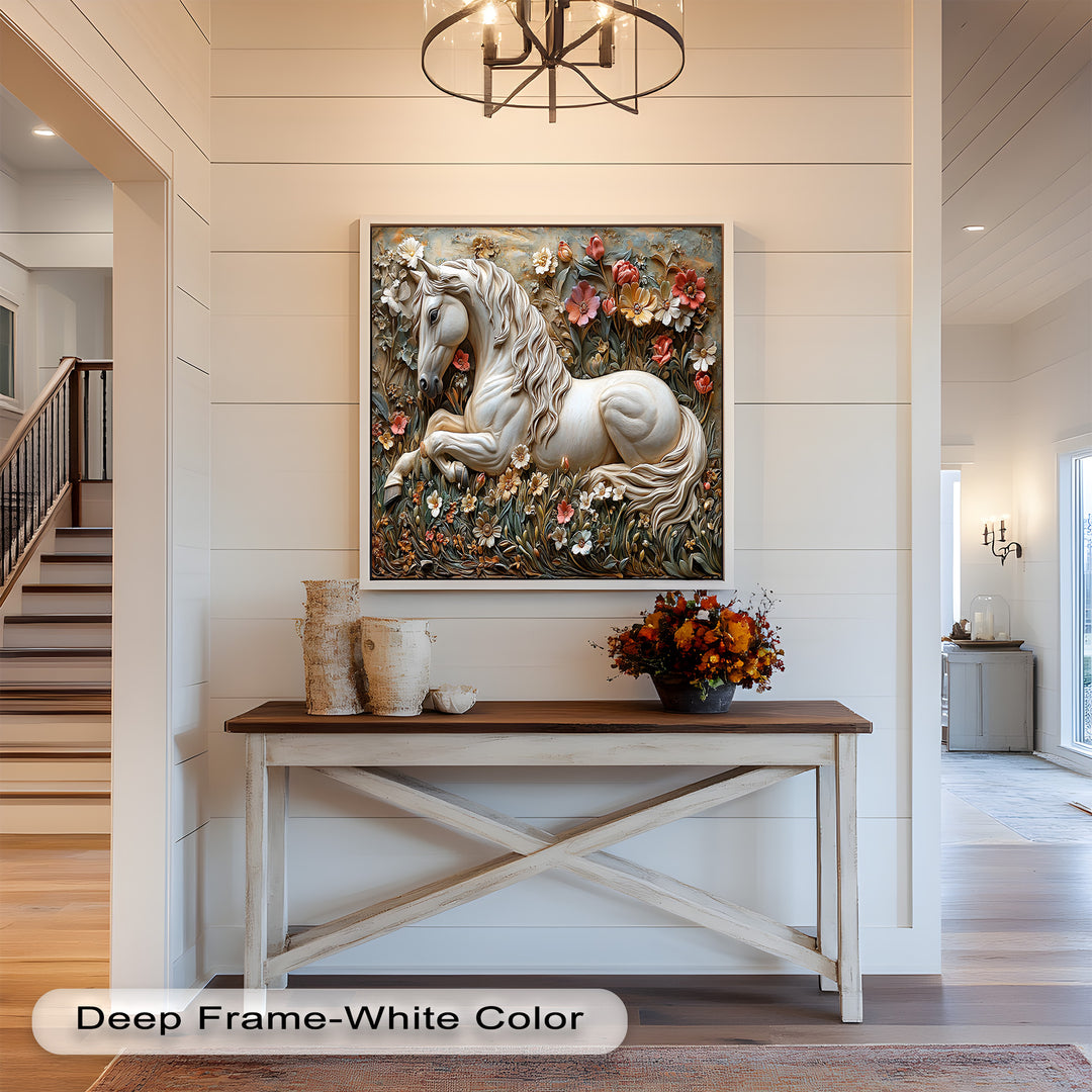 Rock Texture Flower Horse – Elegant Equine Oil Painting