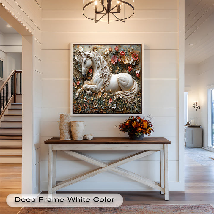 Rock Texture Flower Horse – Elegant Equine Oil Painting