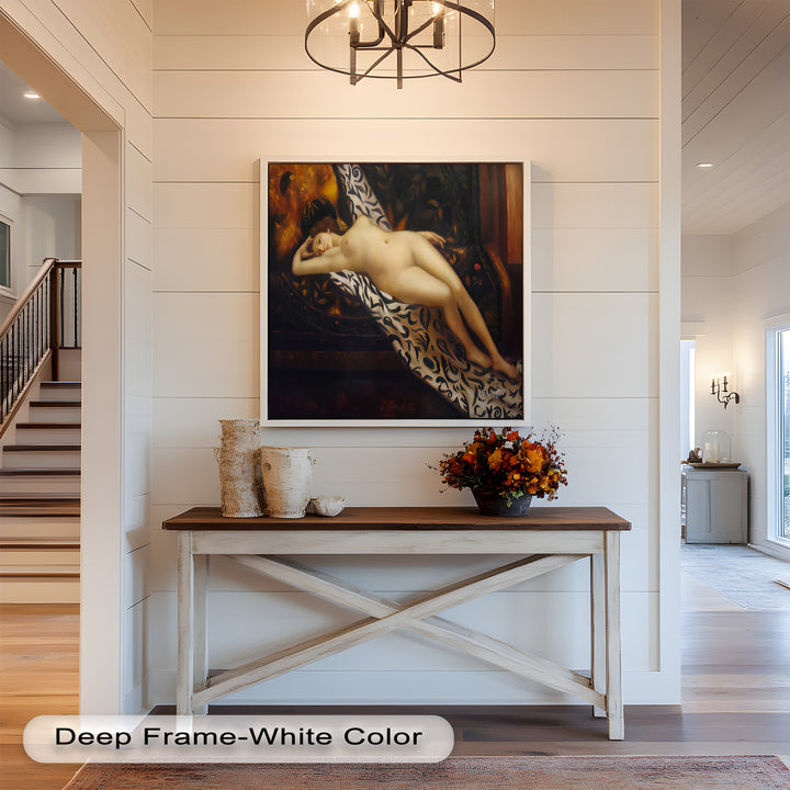 Velvet Reverie – Reclining Nude on Ornamental Nude Oil Painting
