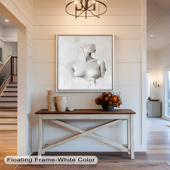 Silent Form – Minimalist White Abstract Female Oil Painting