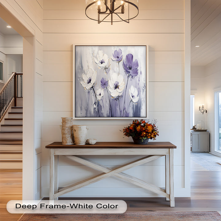 White and Purple Wildflowers in Soft Harmony - Flower Oil Painting