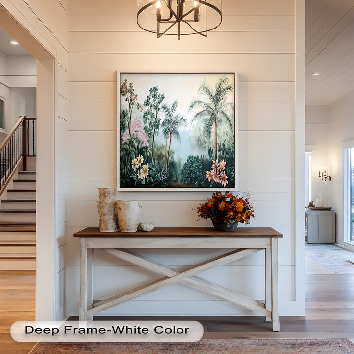 Floral Tropics Oasis – Palm Tree Oil Painting