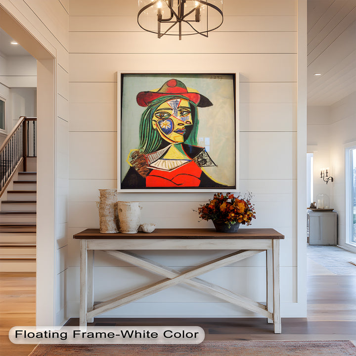Strahlender Blick – Frau mit rotem Hut, kubistisches Porträt, Picasso-Ölgemälde