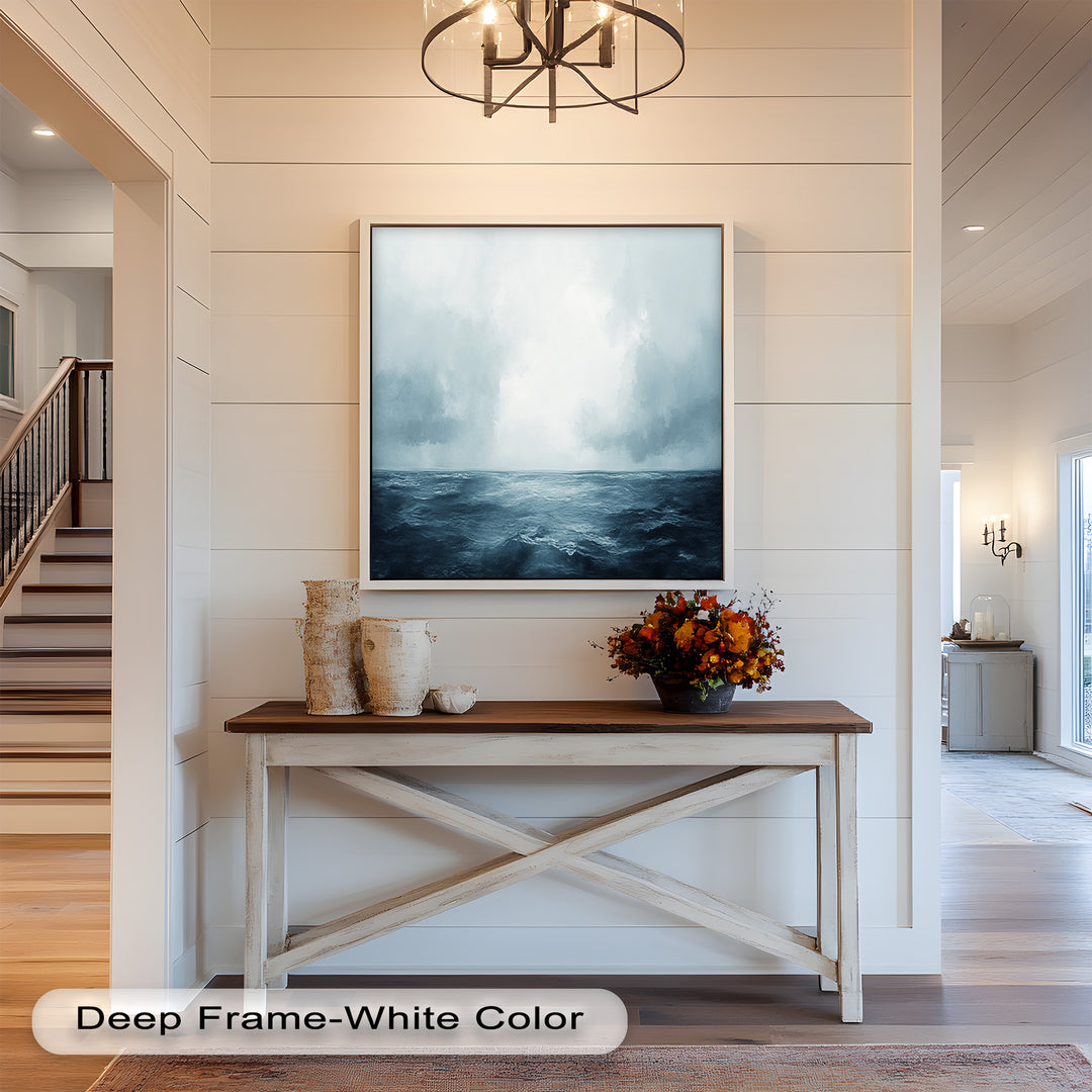 Ocean Horizon Calm – Minimalistisches blaues Meereslandschafts-Ölgemälde