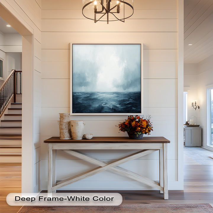 Ocean Horizon Calm – Minimalistisches blaues Meereslandschafts-Ölgemälde