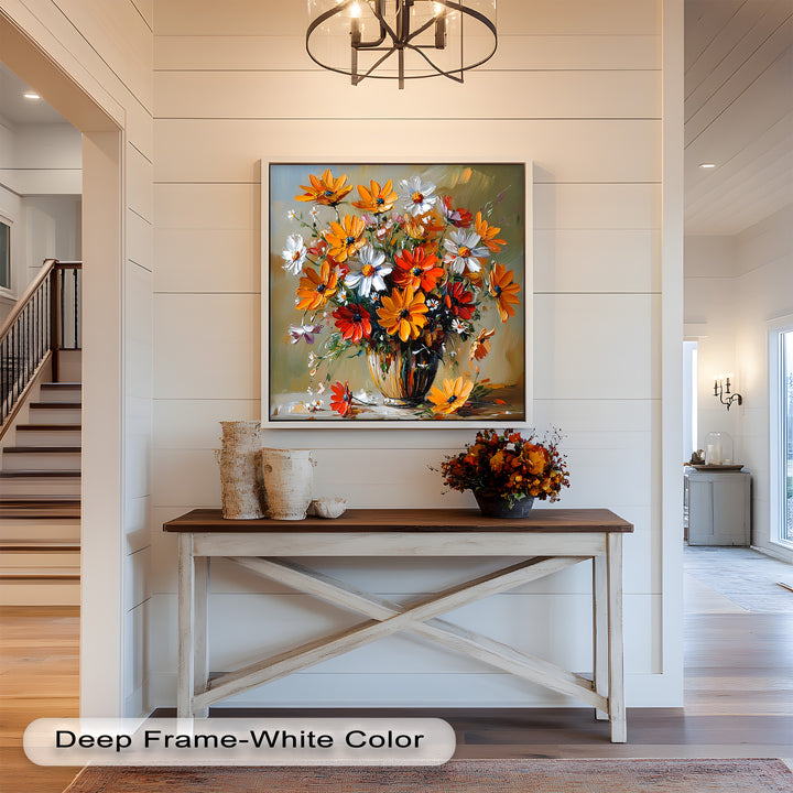 Orange & White Flowers – Botanical Oil Painting