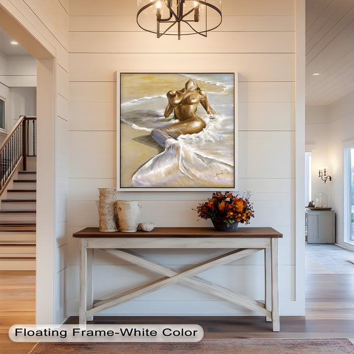 Golden Tide – Sensual Mermaid Oil Painting