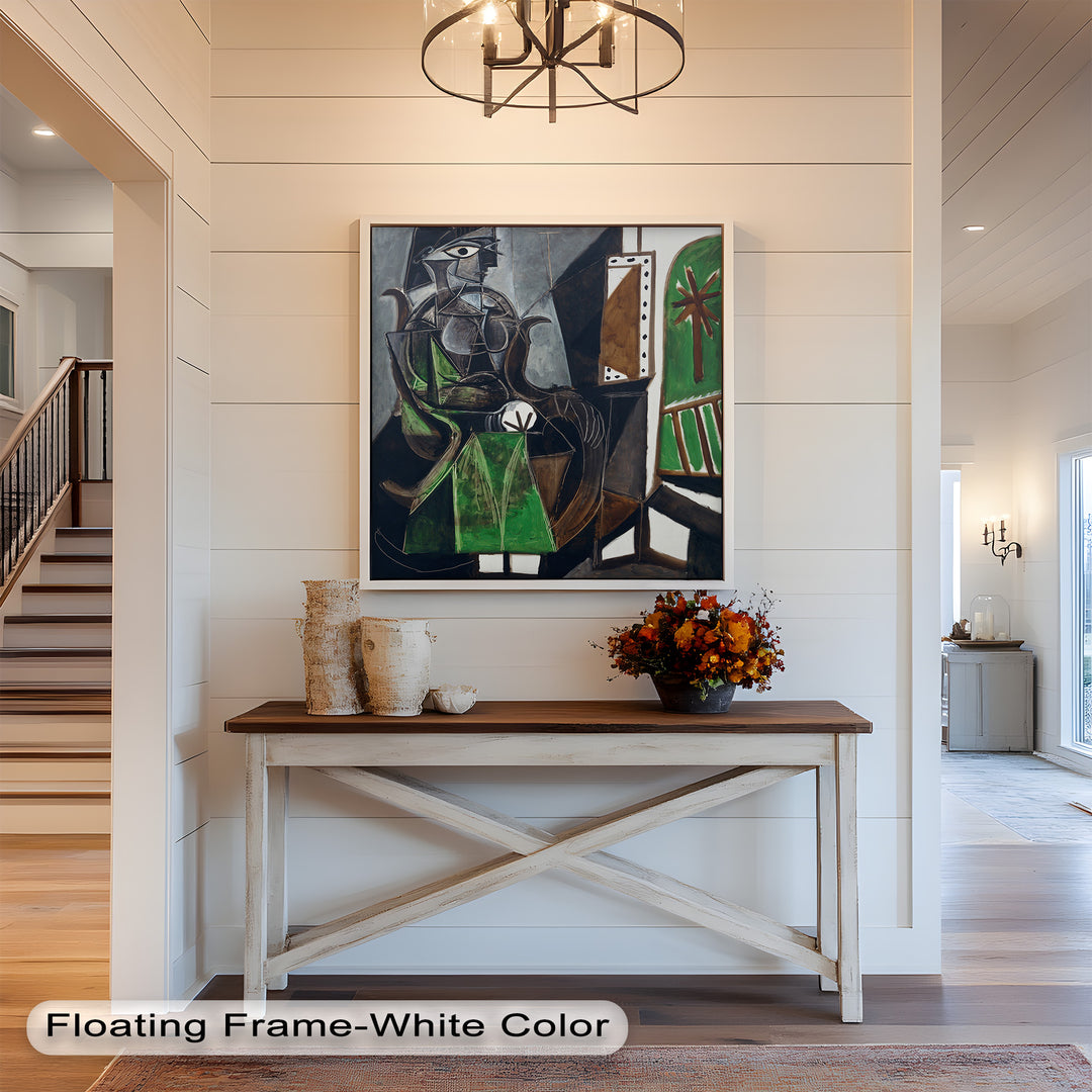 Figure by the Window – Abstract Green Interior Picasso Oil Painting