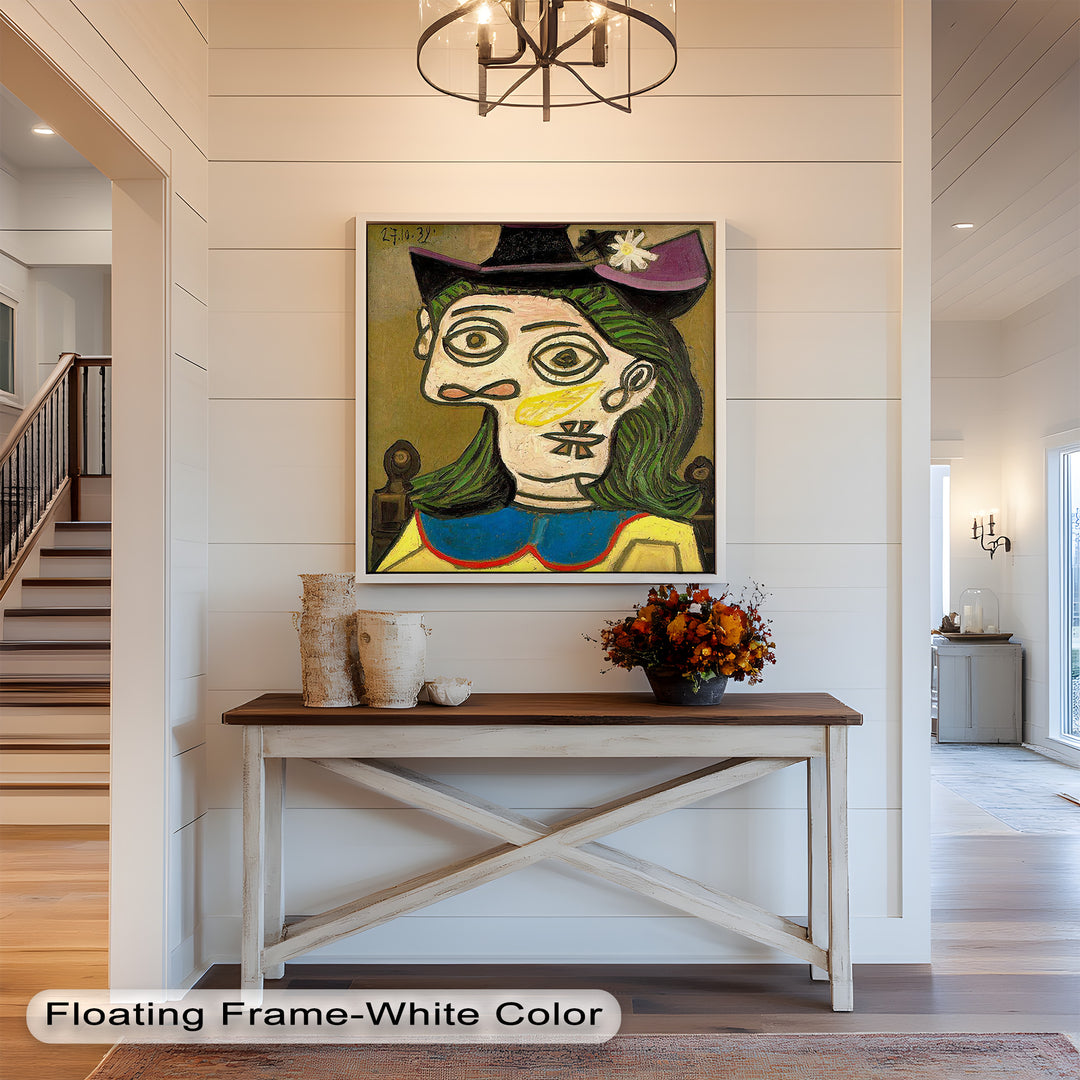Whimsical Hat – Abstract Female Portrait with Flower Detail Picasso Oil Painting