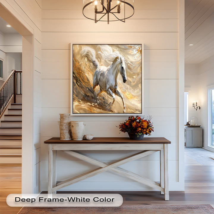 Majestic White Horse – Dynamic Equine Oil Painting