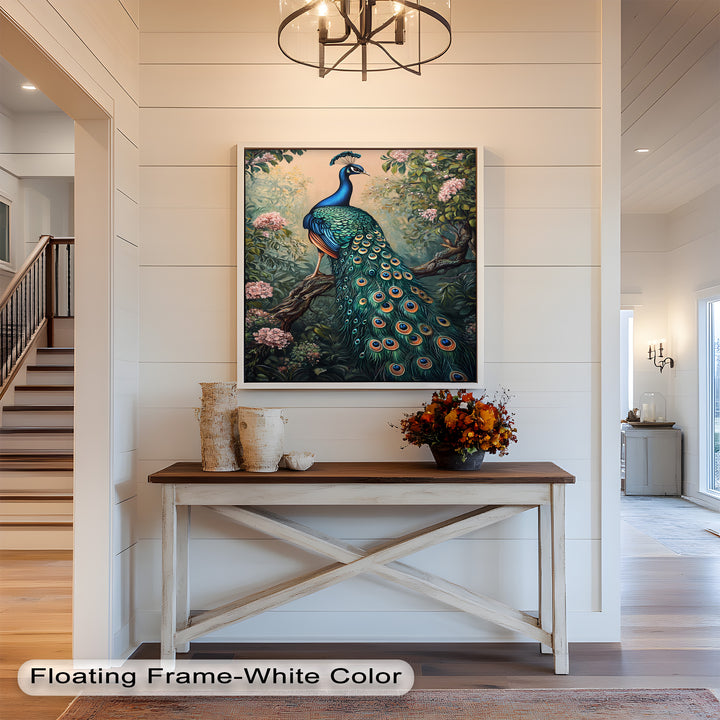 Peacock Among Blossoms – Regal Garden Beauty Animal Oil Painting
