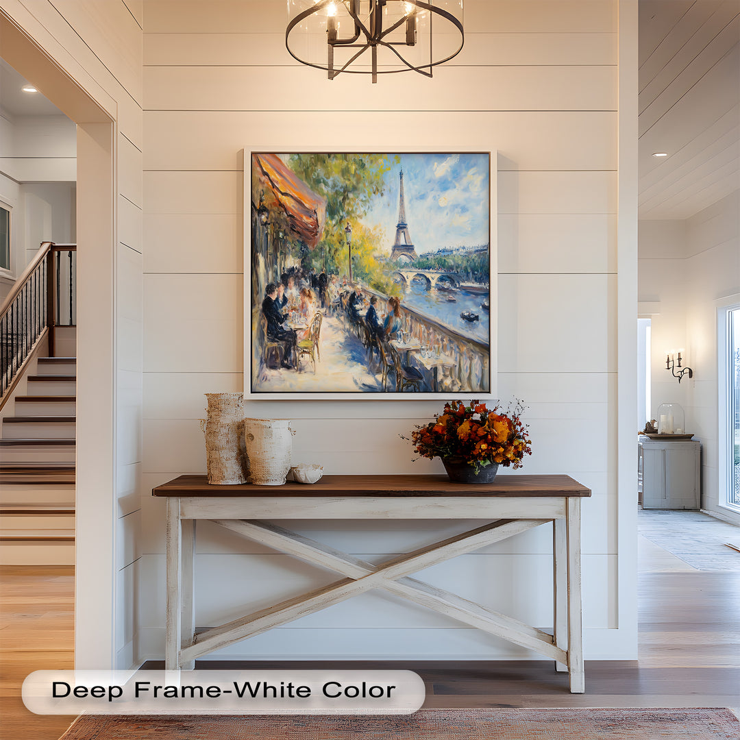 Eiffel Café Serenity – Parisian Terrace with River View Oil Painting