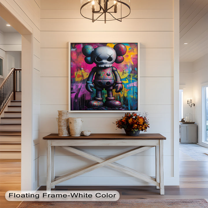Neon Skull Companion – Mehrfarbiges KAWS-Ölgemälde