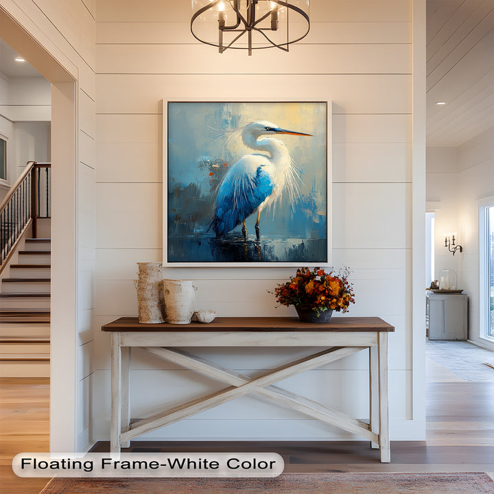 Blue Heron in Abstract – Framed Oil Painting