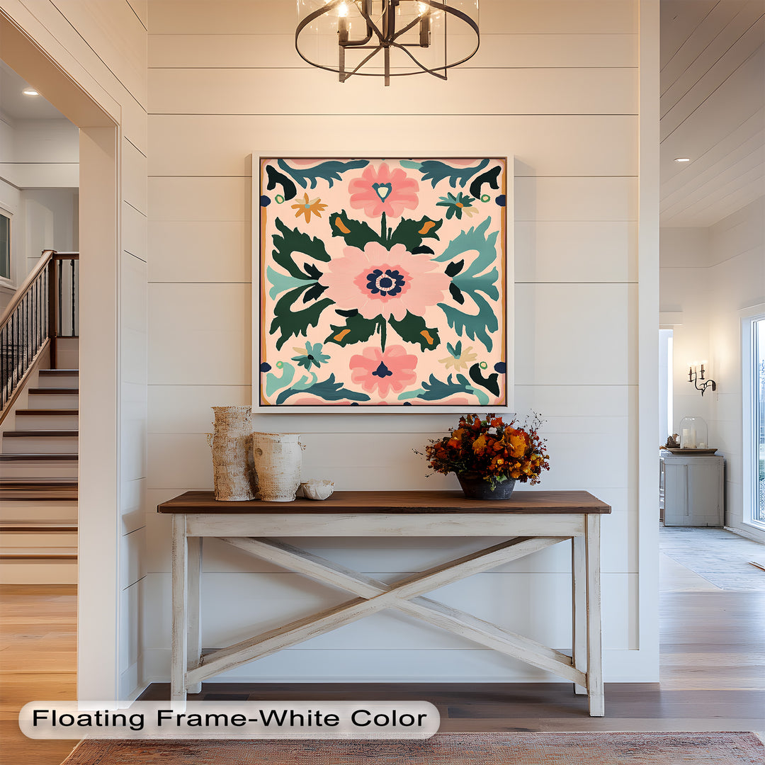 Folk Bloom – Symmetrisches Boho-Blumenölgemälde