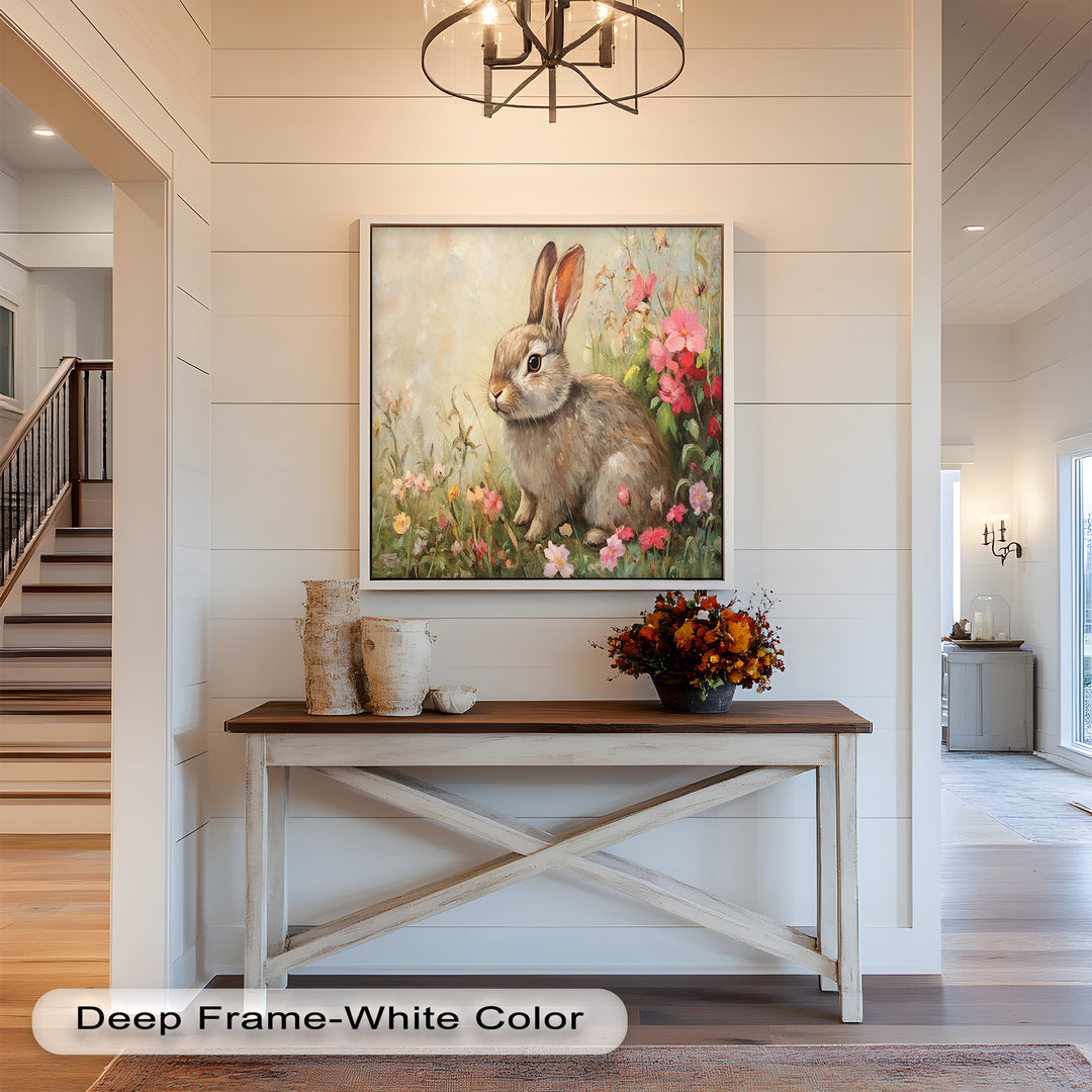 Curious Bunny Among Spring Blossoms – Animal Oil Painting