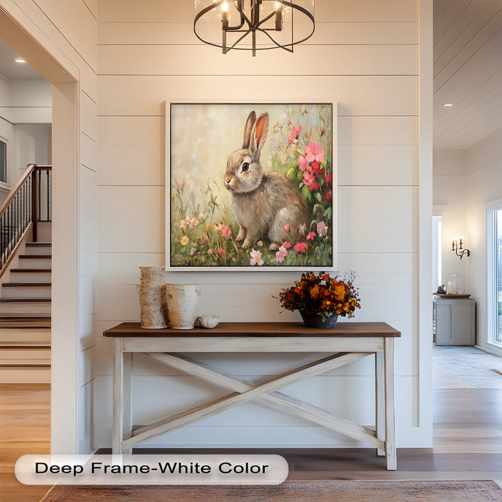 Curious Bunny Among Spring Blossoms – Animal Oil Painting