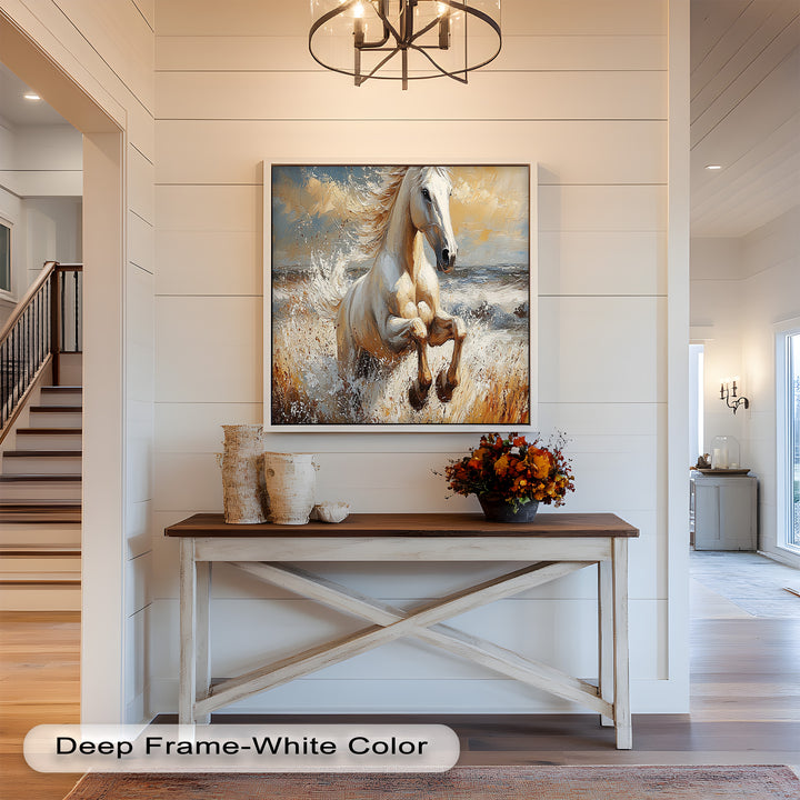 White Horse Art – Gerahmtes Ölgemälde mit Pferd