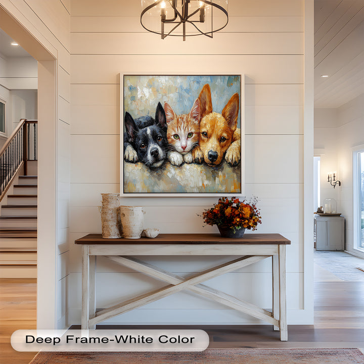 Cat and Dogs Resting Together - Animal Oil Painting