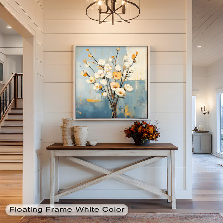 Golden Magnolia – White and Amber Blossoms Flower Oil Painting