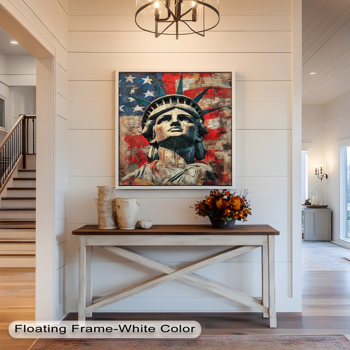 Freiheitsstatue mit amerikanischer Flagge - Patriotisches Ölgemälde