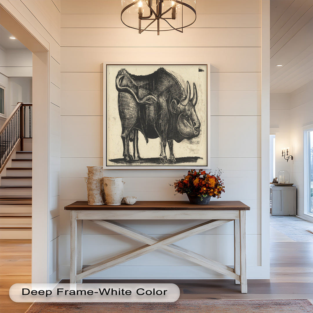 Expressive Bull Figure with Bold Linework – Figurative Oil Painting