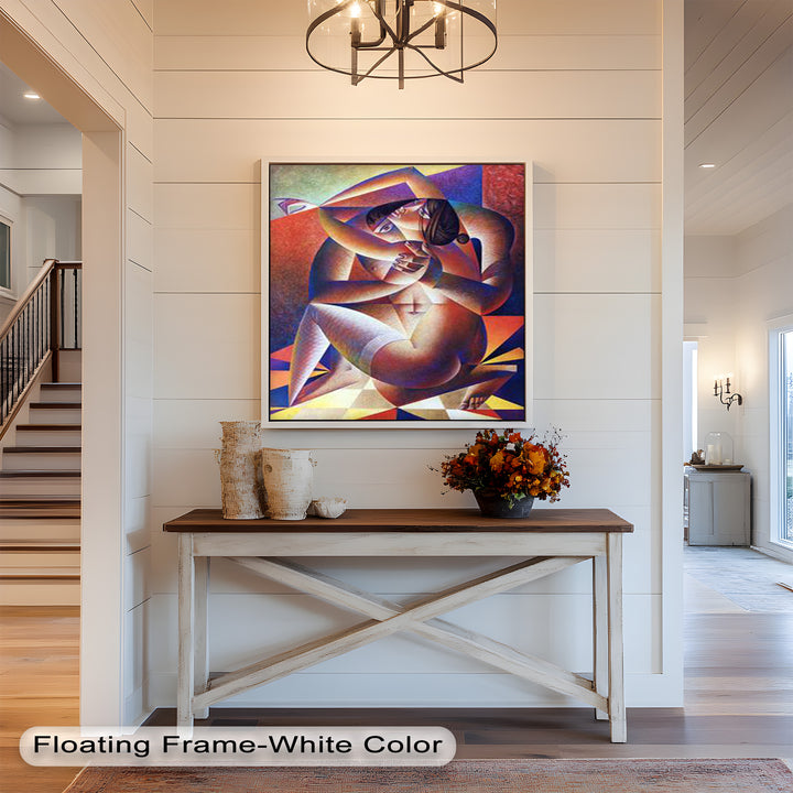 Entwined Forms – Abstract Lovers in Geometric Harmony Picasso Oil Painting