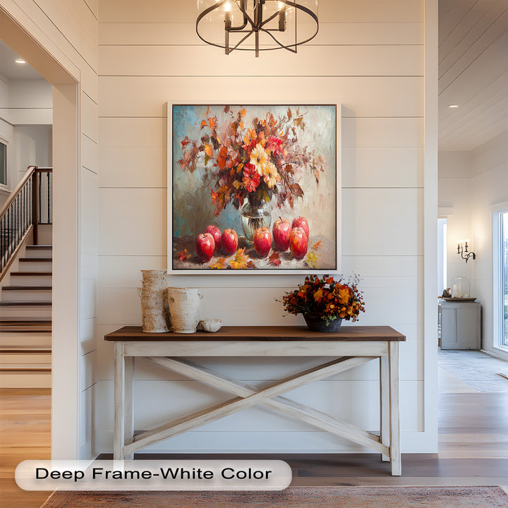 Fall Apple & Floral Still Life – Framed Oil Painting