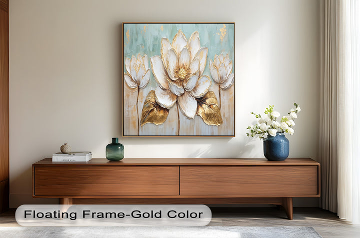 Golden Bloom Lotus – Floral Oil Painting