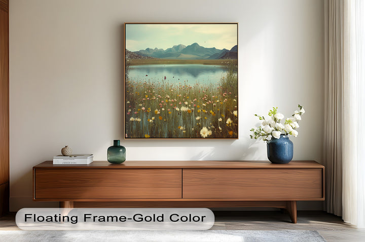 Butterfly Bloom by the Lake – Framed Oil Painting