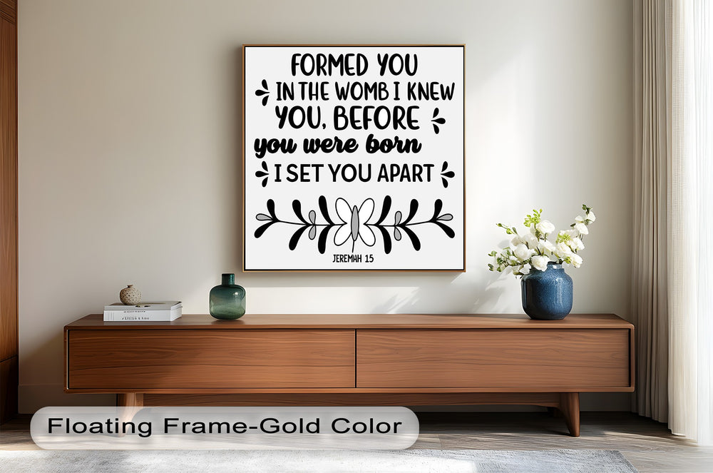 Christian nursery decor with Jeremiah 1:5 – I Knew You in the Womb quote.
