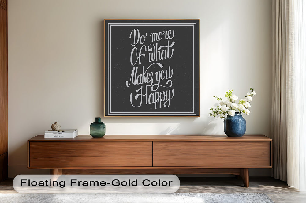 Rustic farmhouse-style typography print with uplifting happiness message.
