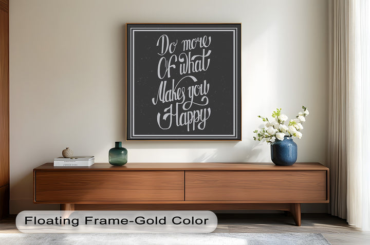 Rustic farmhouse-style typography print with uplifting happiness message.
