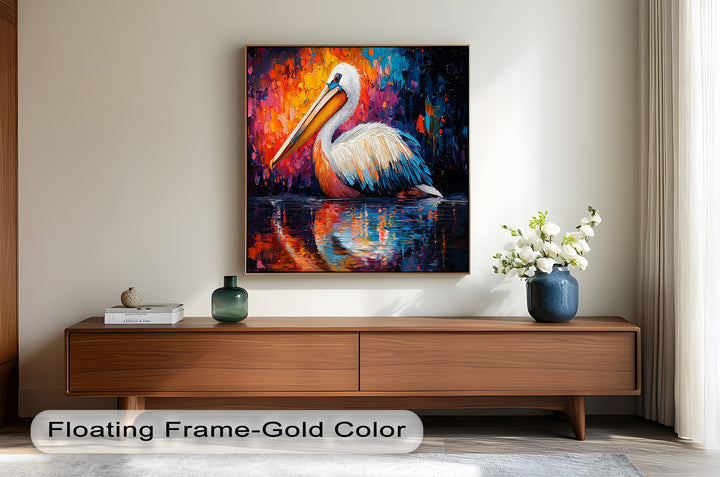 Sunset Pelican on Water – Animal Oil Painting