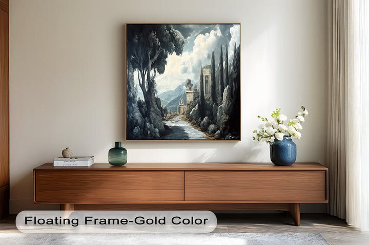 Ancient Pathway to the Temple – Dramatic Classical Landscape Oil Painting
